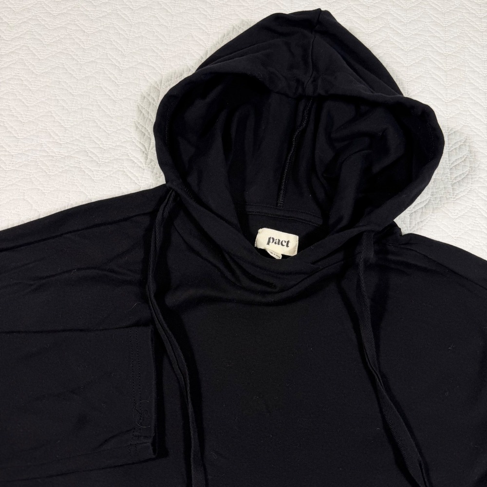 Pact‎ Organic Cotton Womens Hoodie Large Drop Shoulder Side Slit Black EUC